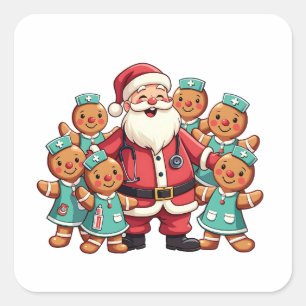 Santa Claus Gingerbread Nursing Squad Square Sticker