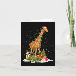 Santa Claus Giraffe Xmas Tree Lights Merry Christm Card