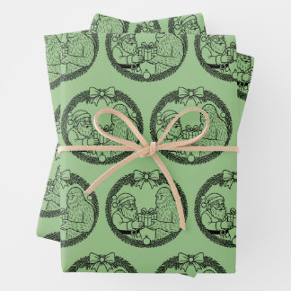 Santa Claus Giving Gift to Bigfoot Wrapping Paper Sheets