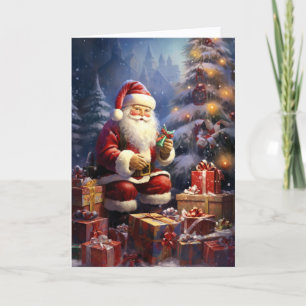 Santa Claus Giving Gifts Christmas Holiday Card