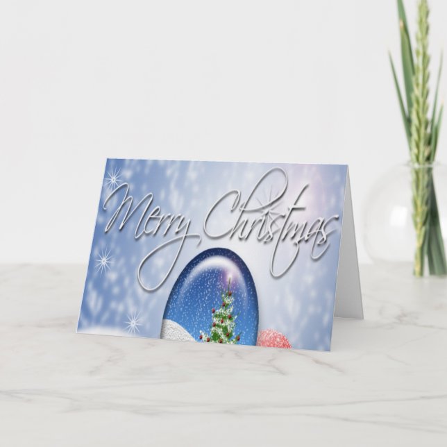 Santa Claus Glove Holds Christmas Tree Snowglobe Holiday Card (Front)
