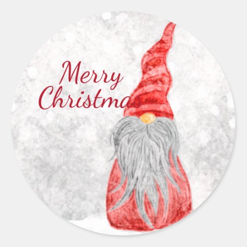 Santa Claus Gnome on Snowy Field  Classic Round Sticker