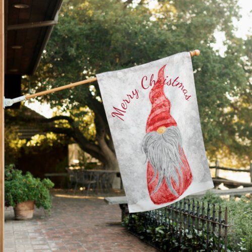 Santa Claus Gnome on Snowy Field  House Flag