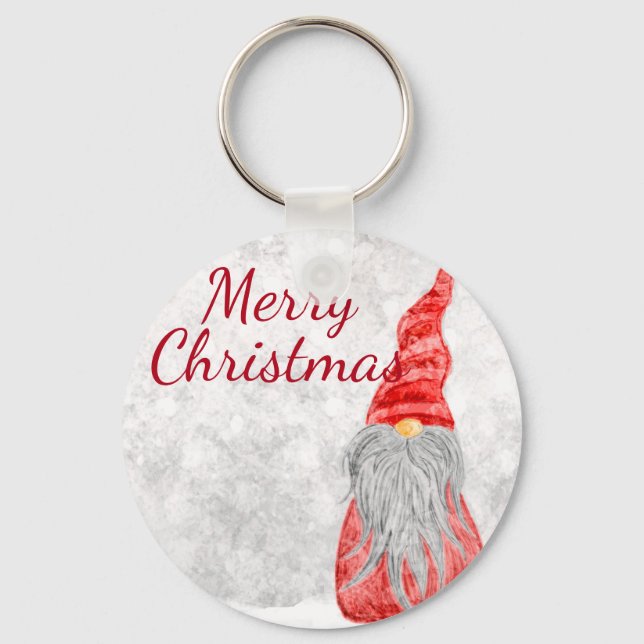Santa Claus Gnome on Snowy Field  Keychain (Front)
