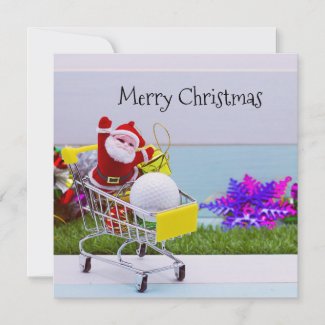 Santa Claus go Christmas shopping for golfer Holiday Card