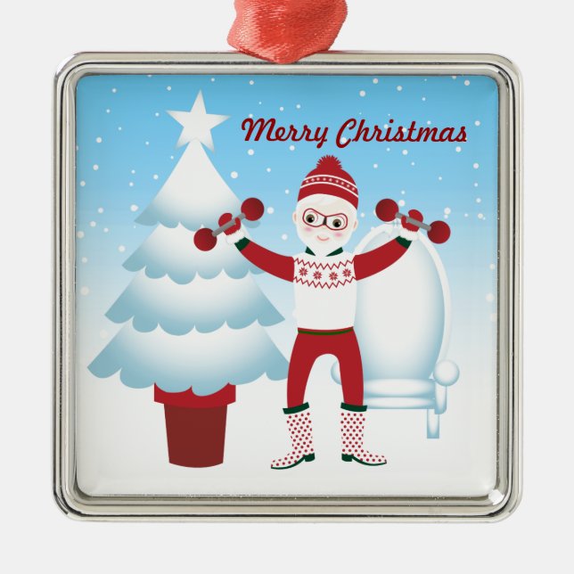 Santa Claus goes to the gym Metal Ornament (Front)