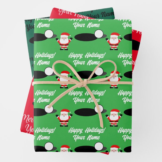 Santa Claus Golf Cartoon Christmas Wrapping Paper Sheets (In situ)