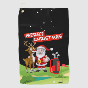 Santa Claus golfer Merry Christmas on green Golf Towel