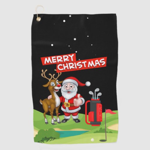  Santa Claus golfer Merry Christmas on green  Golf Towel