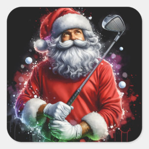 Santa Claus Golfing in Colorful Festive Attire Square Sticker