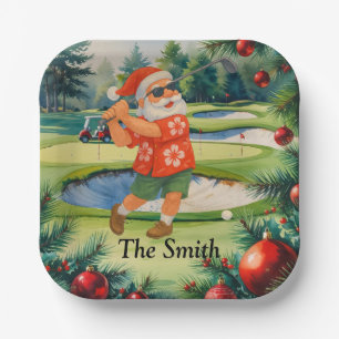 Santa Claus golfing in golf course Christmas party Paper Plates