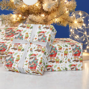 Santa Claus golfing with Christmas Gift for Golfer Wrapping Paper