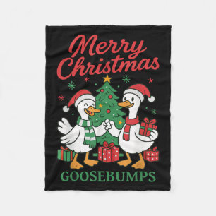 Santa Claus Goose Tree Merry Christmas Goosebumps Fleece Blanket