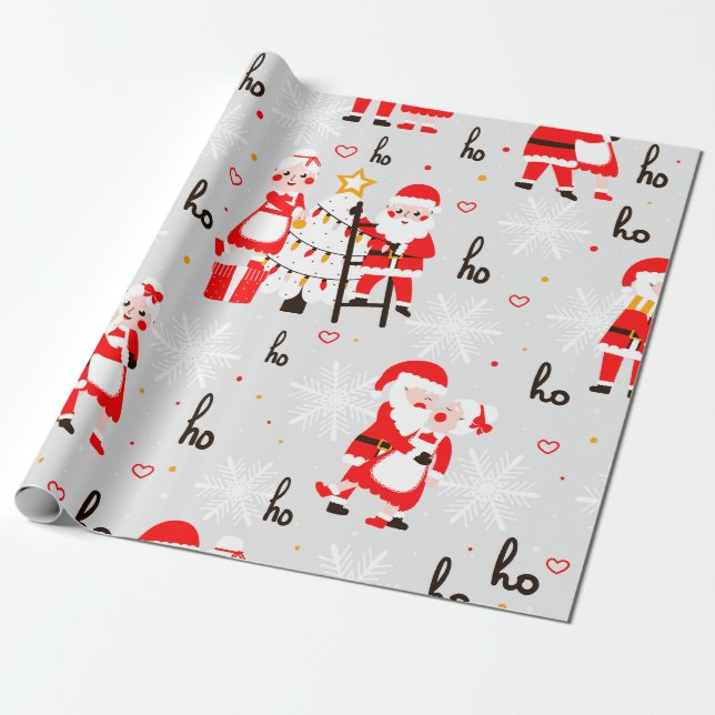 Santa Claus Gray Christmas  Wrapping Paper (Unrolled)