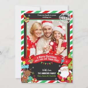 Santa Claus Green Red Photo Christmas Greetings Holiday Card