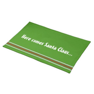 Santa Claus Green Red Silver Black Stripes Cloth Placemat