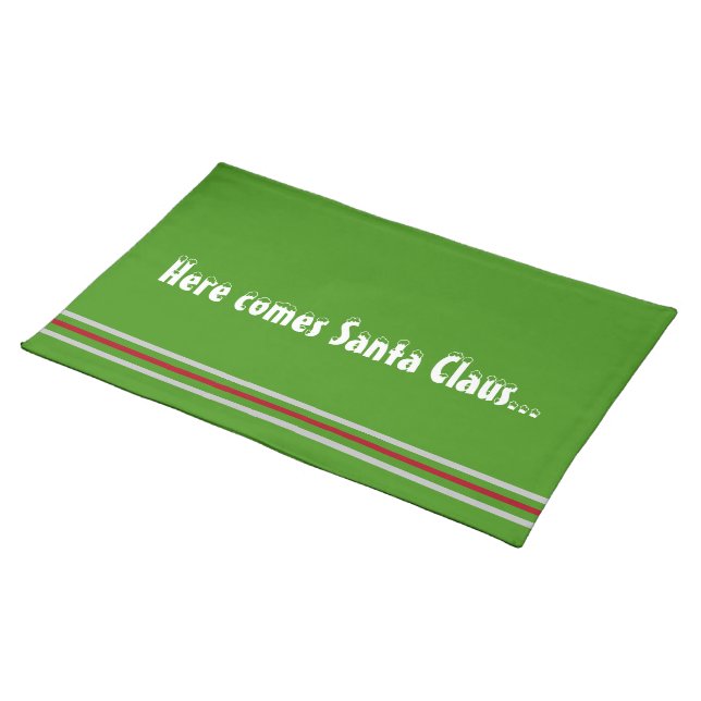 Santa Claus Green Red Silver Black Stripes Cloth Placemat (On Table)