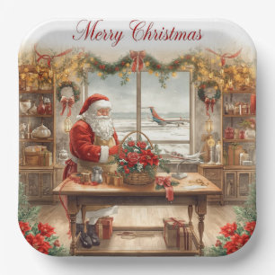 Santa Claus greeting from airport  Paper Plates