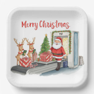 Santa Claus greeting from airport Paper Plates
