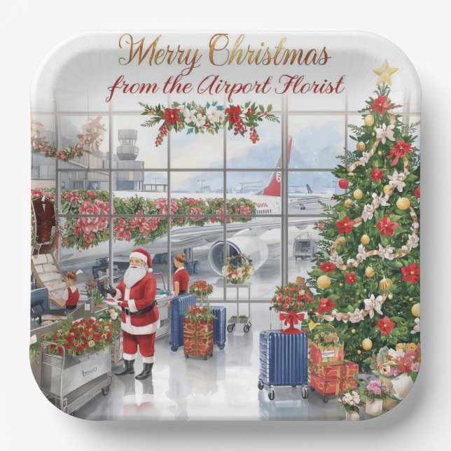 Santa Claus greeting from airport  Paper Plates (Front)
