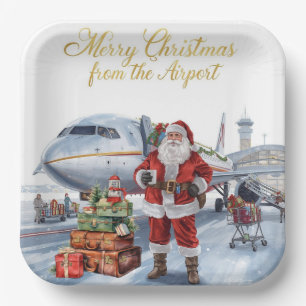 Santa Claus greeting from airport  Paper Plates