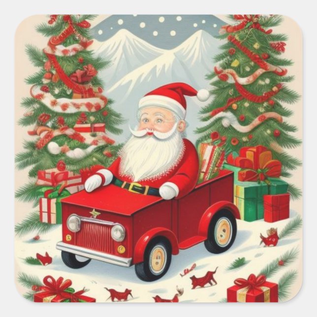 Santa Claus Greetings Square Sticker (Front)