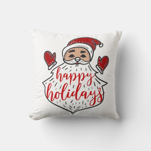 Santa Claus Happy Holidays Red White Stripe Xmas Throw Pillow (Front)
