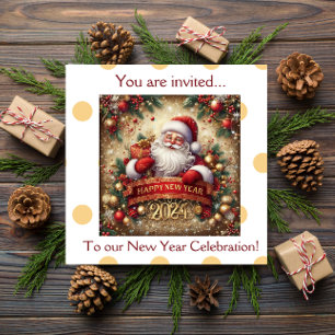 Santa Claus Happy New Year gold personalized  Invitation