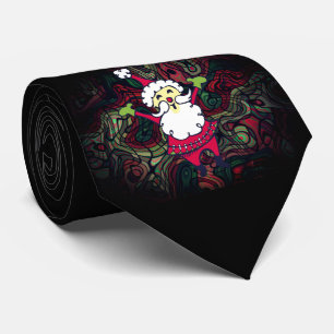 Santa Claus Happy Red Green Black Christmas Tie