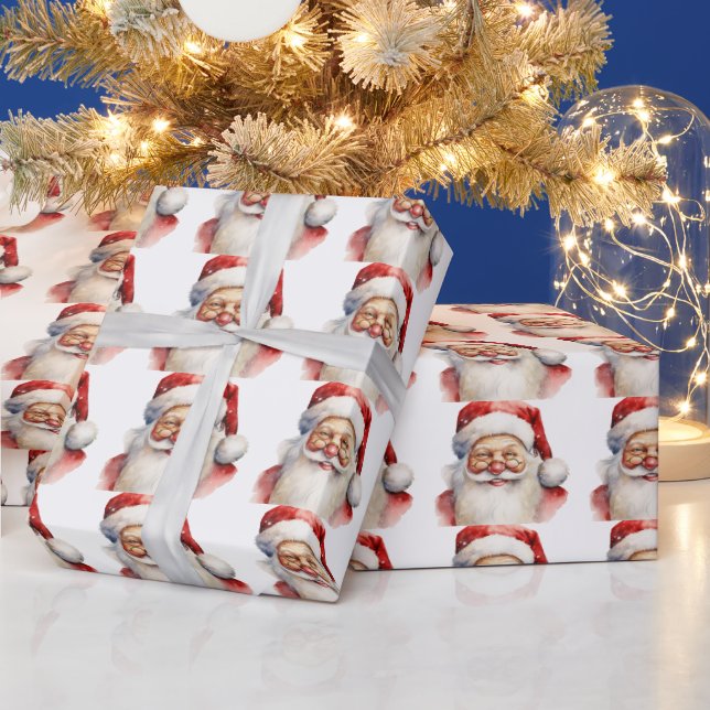 Santa Claus Happy Smiling Cherry Red Nose Cheeks Wrapping Paper (Holidays)