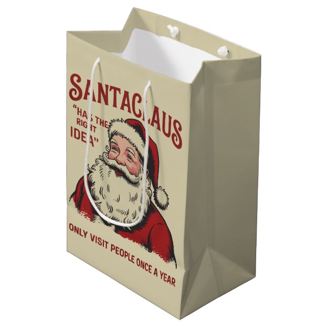 Santa Claus Has The Right Idea Funny Christmas  Medium Gift Bag (Front Angled)