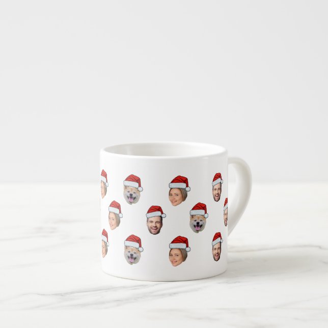 Santa Claus Hat Face 3 Photos Christmas Gift Espresso Cup (Front Right)