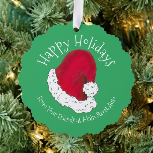 Santa Claus Hat Merry Christmas Happy Holidays Ornament Card