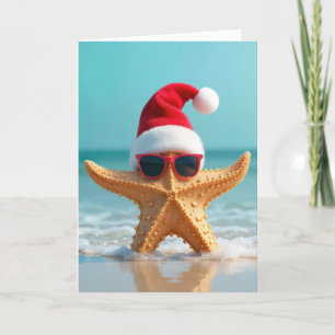 Santa Claus Hat On a Starfish Holiday Card