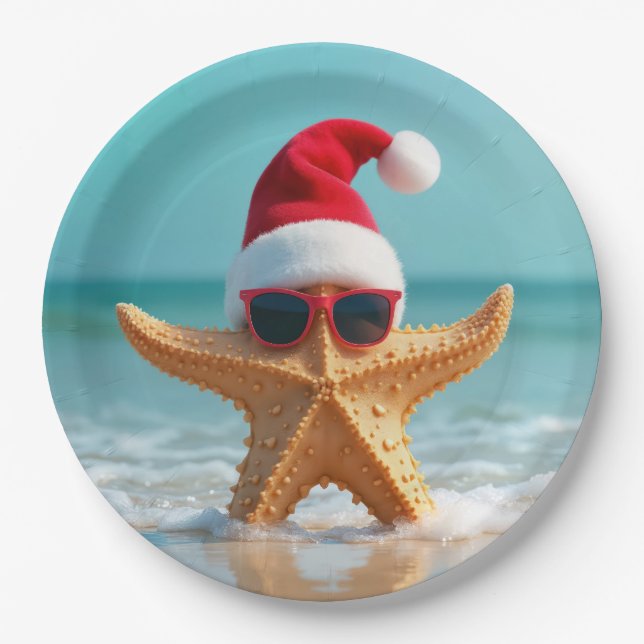 Santa Claus Hat On a Starfish Paper Plates (Front)