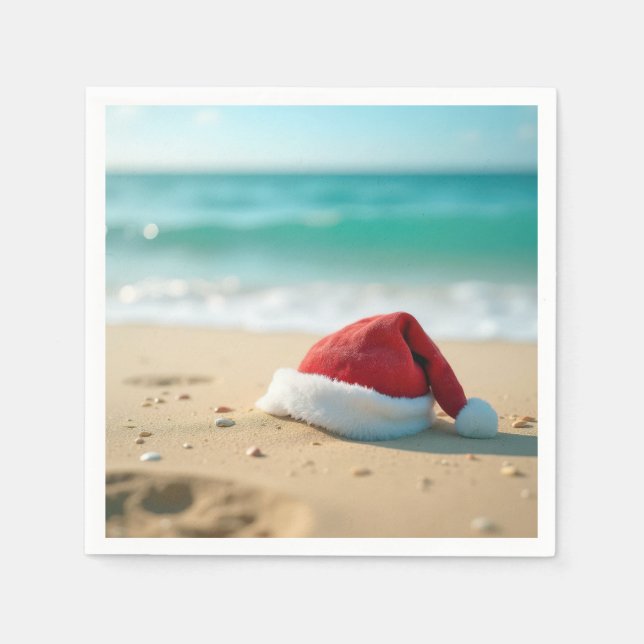 Santa Claus Hat On a Tropical Beach Napkins (Front)