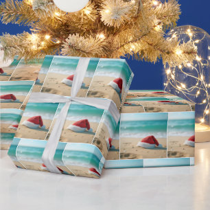Santa Claus Hat On a Tropical Beach Wrapping Paper