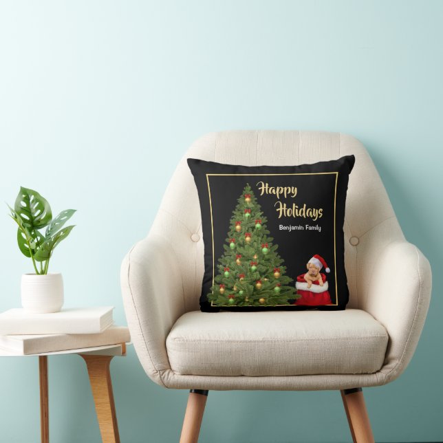 Santa Claus Hat Puppy Christmas Personalize  Throw Pillow (Chair)