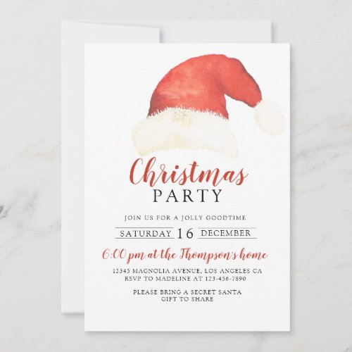 Santa Claus Hat Rustic Red Family Christmas Party Invitation