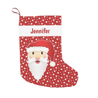 Santa Claus Head With Personalizable Name Red Small Christmas Stocking