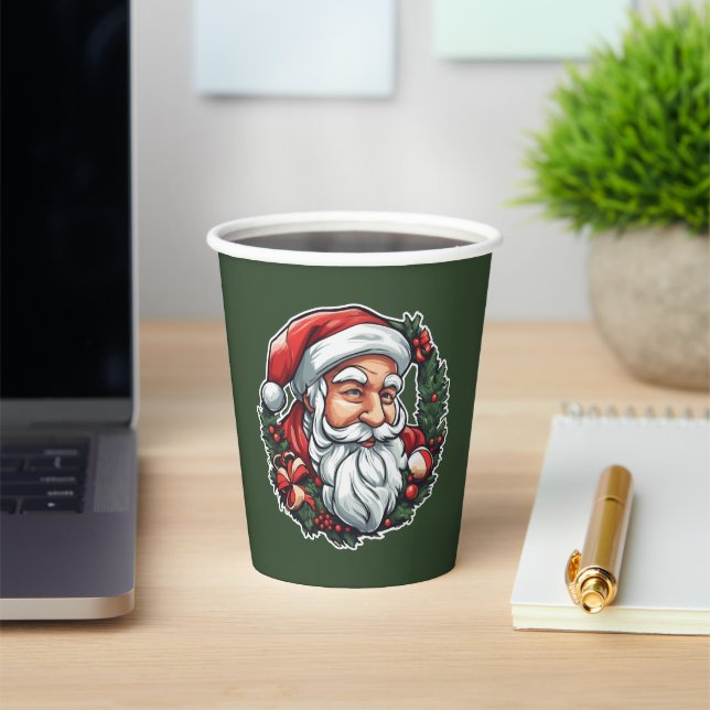 Santa Claus head with wreath -  Paper Cups (Insitu)