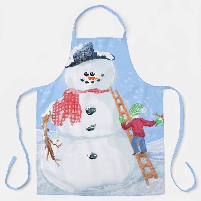 Santa Claus Helper Building A Silly Snowman Apron (Front)