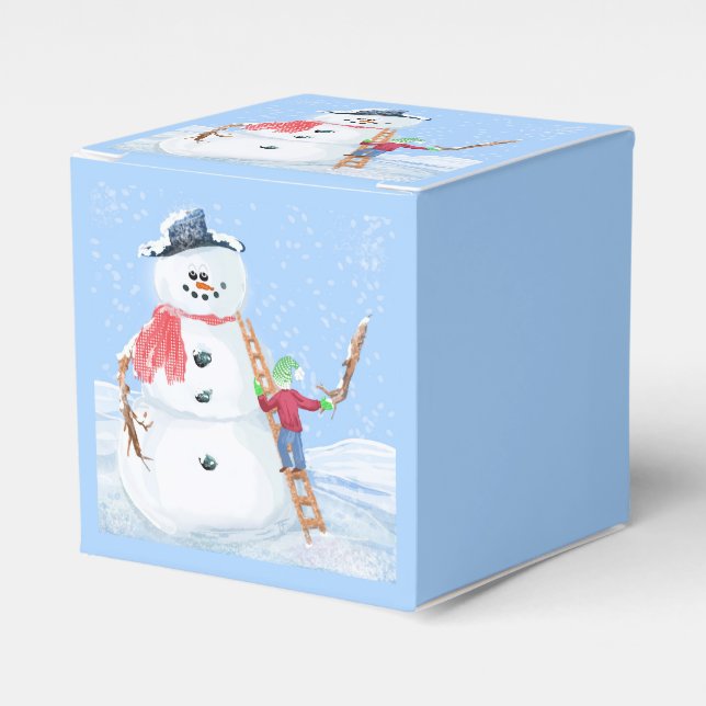 Santa Claus Helper Building A Silly Snowman Favor Boxes (Front Side)