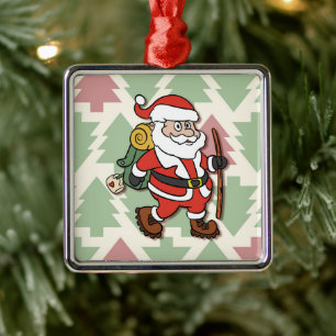 Santa Claus hiker Metal Ornament