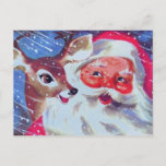 Santa Claus &amp; his Reindeer Vintage Christmas Postcard
