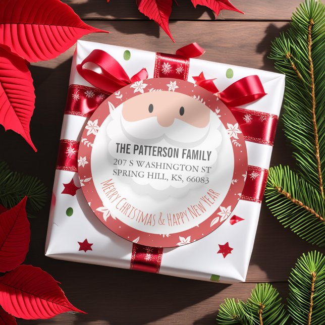 Santa Claus Ho Ho Christmas Happy New Year Address Classic Round Sticker (Creator Uploaded)