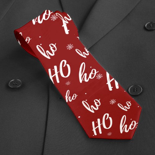 Santa Claus Ho Ho Ho Christmas Snowflake Dark Red Neck Tie