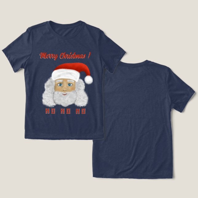Santa Claus HO HO HO Merry Christmas Tri-Blend Shirt (Design Front & Back)