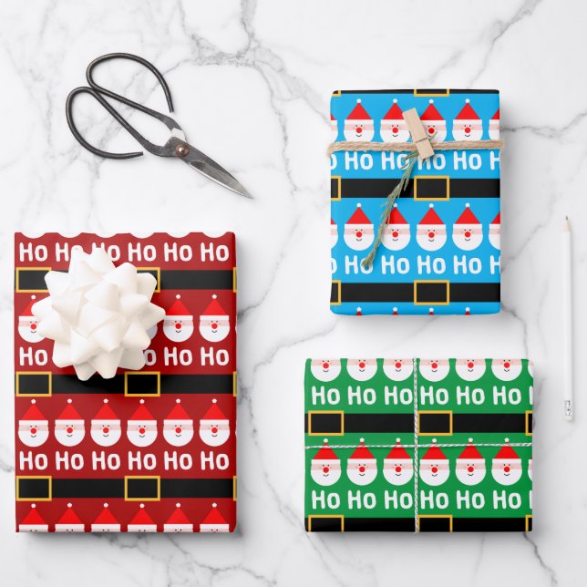 Santa Claus Ho Ho Ho Pattern Wrapping Paper Sheets (Front)