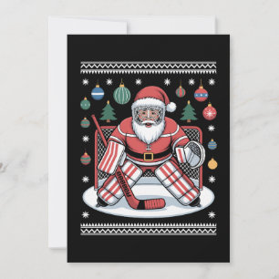 Santa Claus Hockey Goalie Christmas Ugly Sweater Invitation